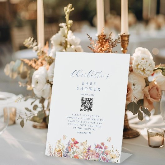 Moderne Wildblume, Babydusche, QR-Code Sockelschild