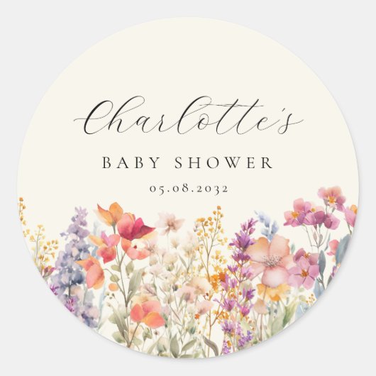 Moderne Wildblume Babydusche Runder Aufkleber (Vorderseite)
