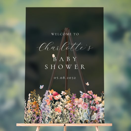 Moderne Wildblume Babydusche Willkommen Acrylschild (Neutral)