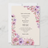 Moderne Wildblume Beige Details in einer Hochzeit Einladung (Vorderseite)