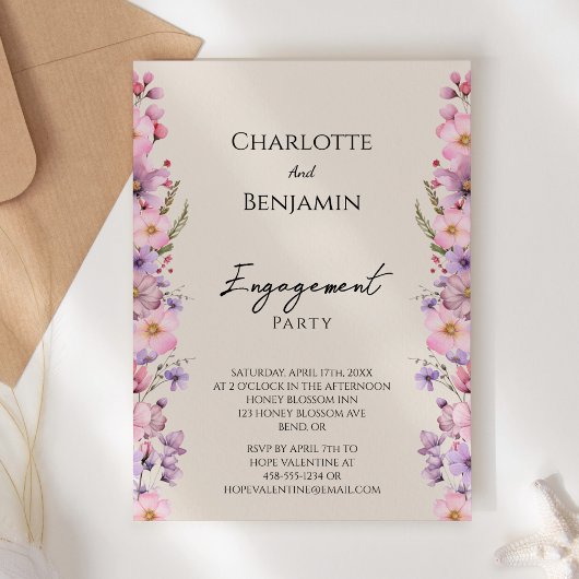 Moderne Wildblume Beige-Engagement-Partei Einladung