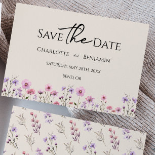 Moderne Wildblume Beige Hochzeit Save The Date