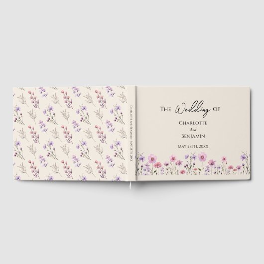 Moderne Wildblume Beige Wedding Gästebuch (Voll)