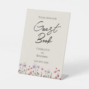 Moderne Wildblume Beige Wedding Guest Book Sign Sockelschild