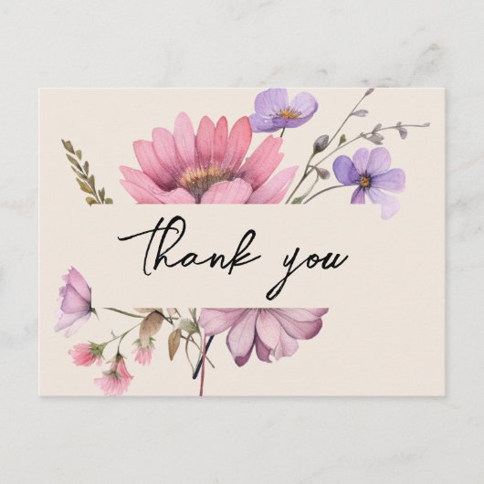 Moderne Wildblume Beige Wedge Danke Postcard Postkarte (Vorderseite)