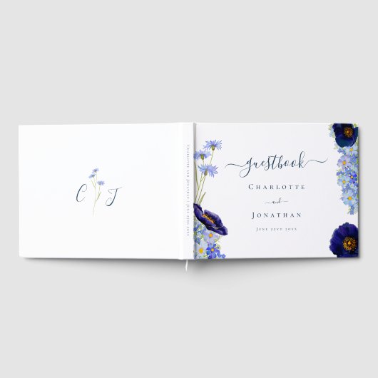 Moderne Wildblume Blau Gästebuch (Voll)