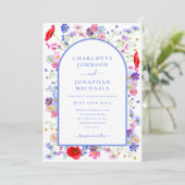 Moderne Wildblume Blue Arch Website QR Code Einladung (Stehend Vorderseite)