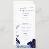 Moderne Wildblume Blue Boho Wedding Menu Menükarte (Vorne/Hinten)