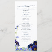 Moderne Wildblume Blue Boho Wedding Menu Menükarte (Vorderseite)