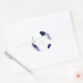 Moderne Wildblume Blue Wedding Runder Aufkleber (Umschlag)