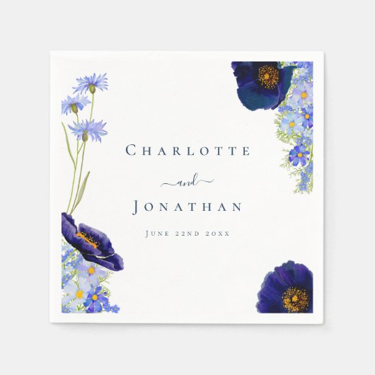 Moderne Wildblume Blue Wedding Serviette (Vorderseite)