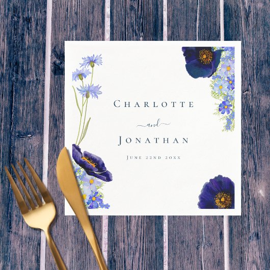 Moderne Wildblume Blue Wedding Serviette
