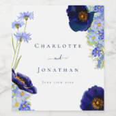 Moderne Wildblume Blue Wedding Weinetikett (Einzelnes Label)