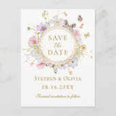 Moderne Wildblume Blumenreath Save the Date Ankündigungspostkarte (Vorderseite)