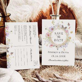 Moderne Wildblume Blumenreath Save the Date Ankündigungspostkarte