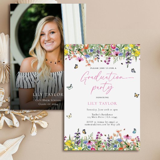 Moderne Wildblume Blumenstudium Foto Einladung