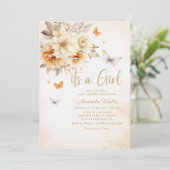 Moderne Wildblume Boho Girl Babydusche Einladung (Stehend Vorderseite)