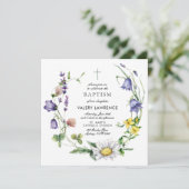 Moderne Wildblume Boho Taufe Einladung (Stehend Vorderseite)