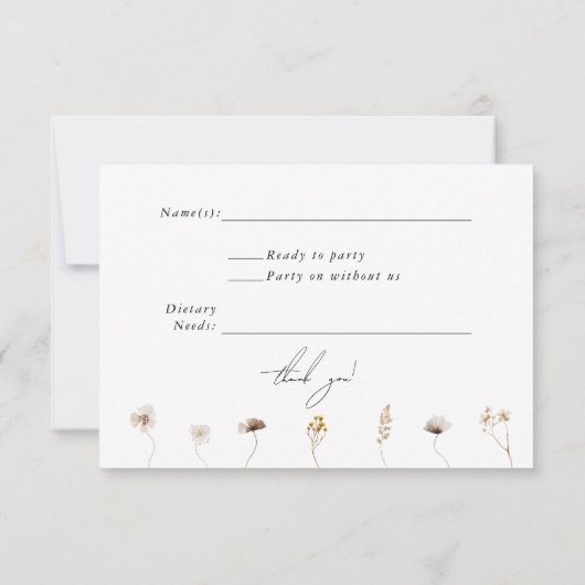 Moderne Wildblume Boho Wedding RSVP Card (Rückseite)