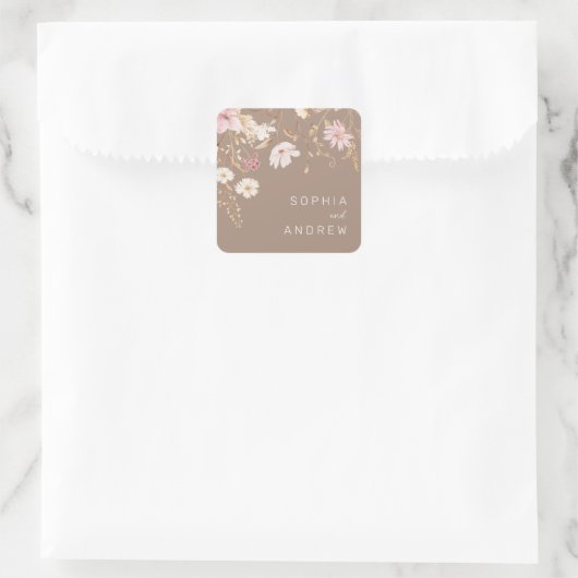 Moderne Wildblume | Botanischer Garten Hochzeit Quadratischer Aufkleber (Tasche)