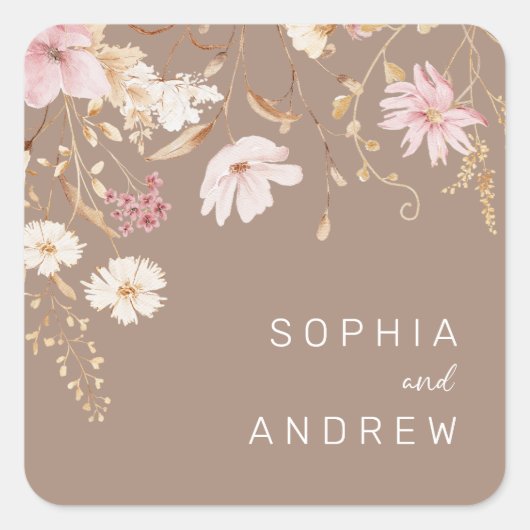 Moderne Wildblume | Botanischer Garten Hochzeit Quadratischer Aufkleber (Vorderseite)