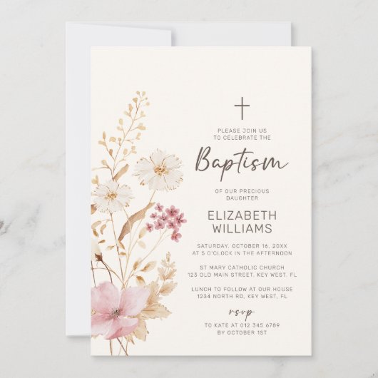 Moderne Wildblume | Botanischer Garten Taufe Einladung (Vorderseite)