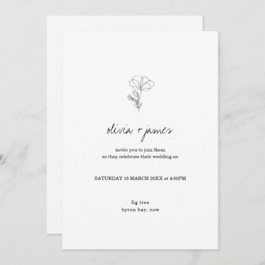 Moderne Wildblume Drehbuch Schriftart Hochzeitsein Einladung (Vorne/Hinten)