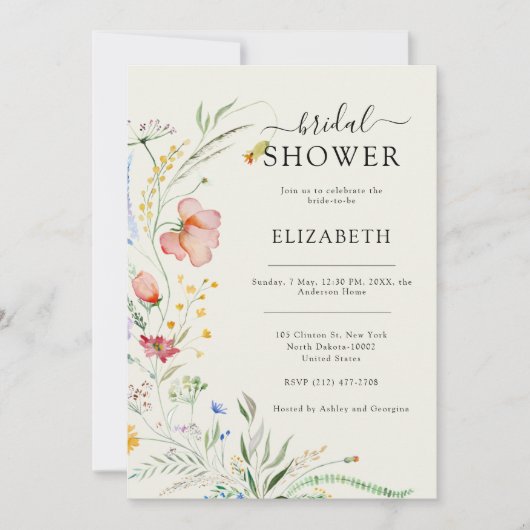 Moderne Wildblume Einladung (Vorderseite)