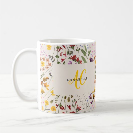Moderne Wildblume farbenfroh Monogramm blumenreich Kaffeetasse (Links)