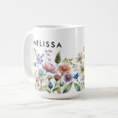 Moderne Wildblume farbenfroh Monogramm blumenreich Kaffeetasse (Vorderseite Links)