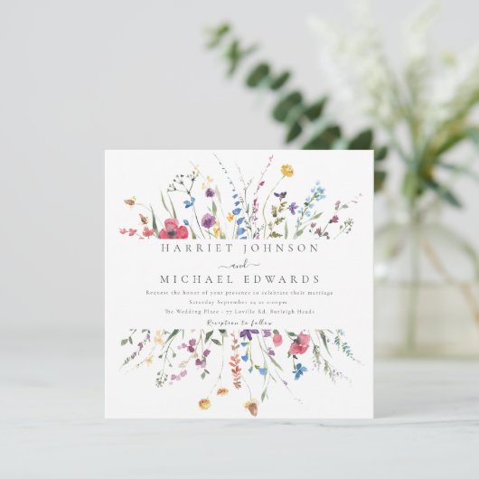 Moderne Wildblume Frame Square Wedding Einladung (Stehend Vorderseite)