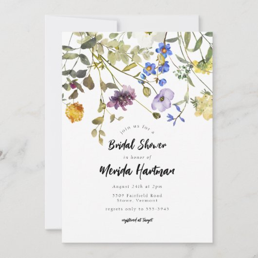 Moderne Wildblume Garden Grüne Brautparty Einladung (Vorderseite)