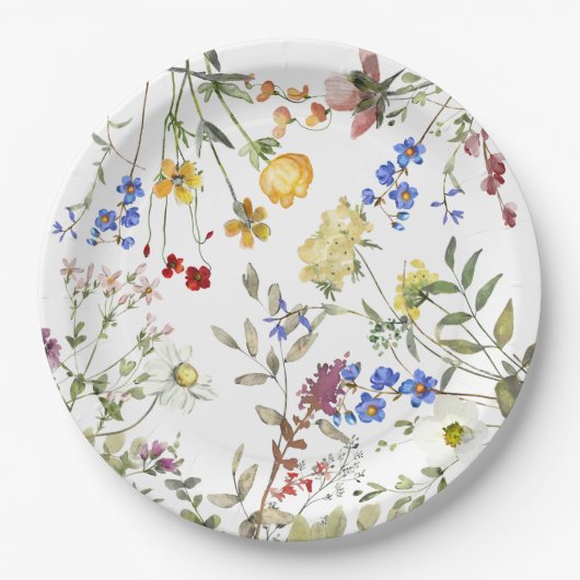 Moderne Wildblume Garden Grüne Kinderdusche Pappteller (Vorderseite)