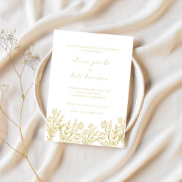 Moderne Wildblume Gold & White Wedding Einladung