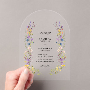 Moderne Wildblume Hochzeit Acryleinladungen