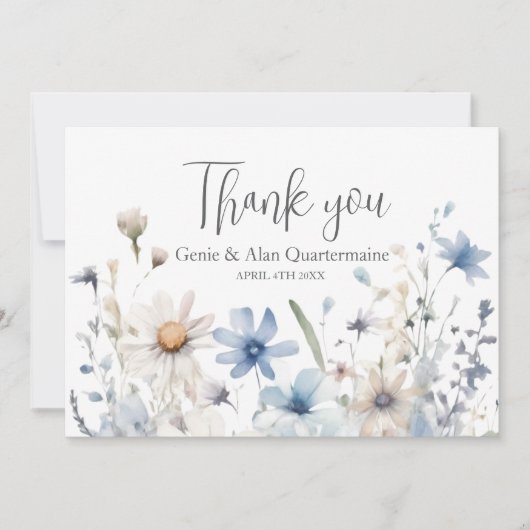 Moderne Wildblume Hochzeit Danke (Vorderseite)