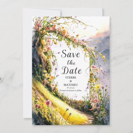 Moderne Wildblume Hochzeit Save The Date (Vorderseite)