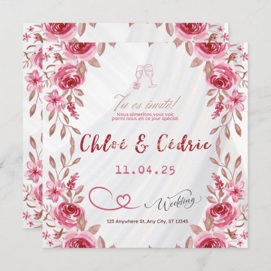 Moderne Wildblume Hochzeitseinladung Einladung (Vorne/Hinten)