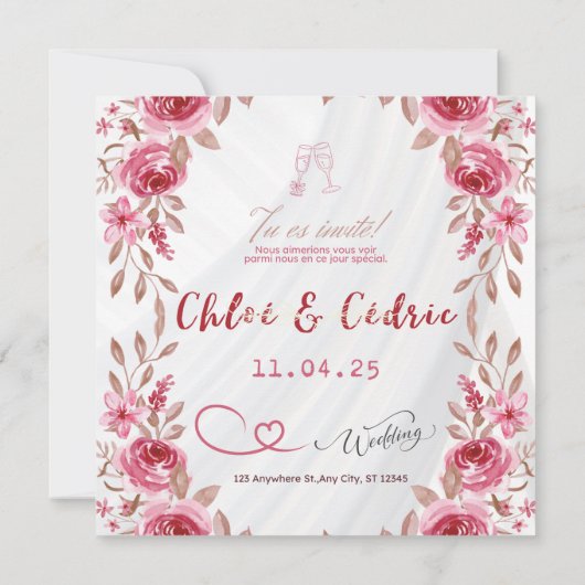 Moderne Wildblume Hochzeitseinladung Einladung (Rückseite)