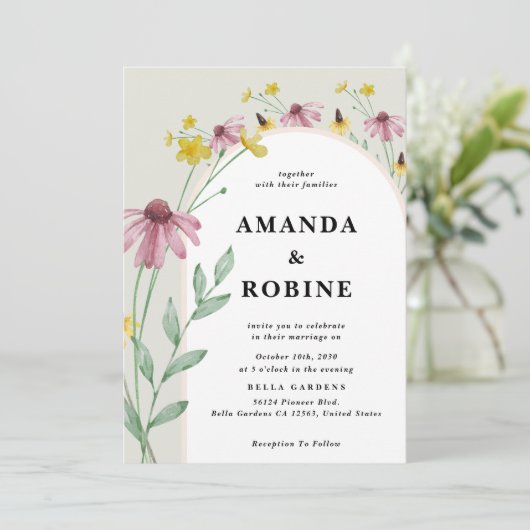 Moderne Wildblume Hochzeitseinladung Einladung (Stehend Vorderseite)