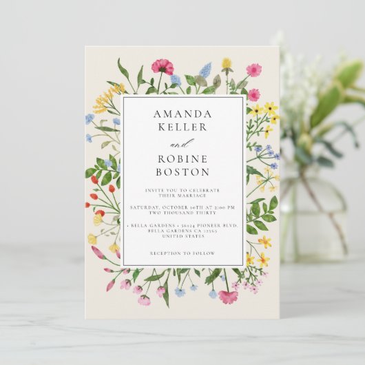 Moderne Wildblume Hochzeitseinladung Einladung (Stehend Vorderseite)