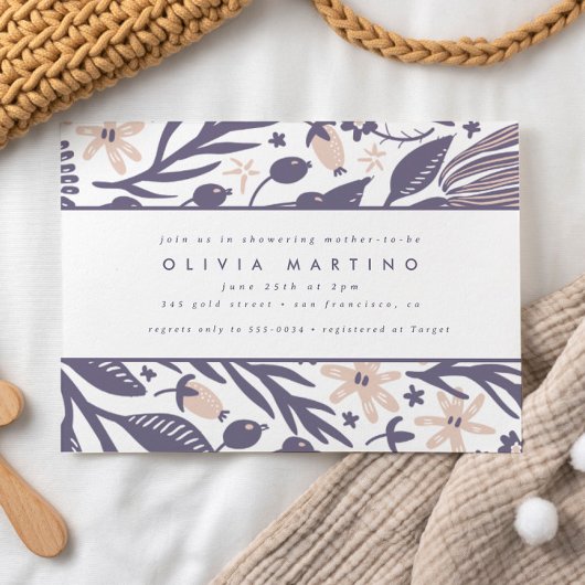 Moderne Wildblume Lila Peach Girl Babydusche Einladung