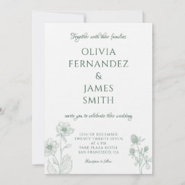 Moderne Wildblume Minimal Sage Green Wedding Einladung