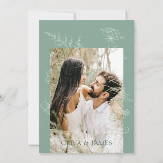 Moderne Wildblume Minimal Sage Green Wedding Save The Date