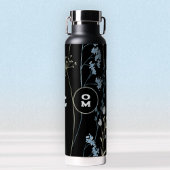 Moderne Wildblume Monogram Black Light Blue Large Trinkflasche