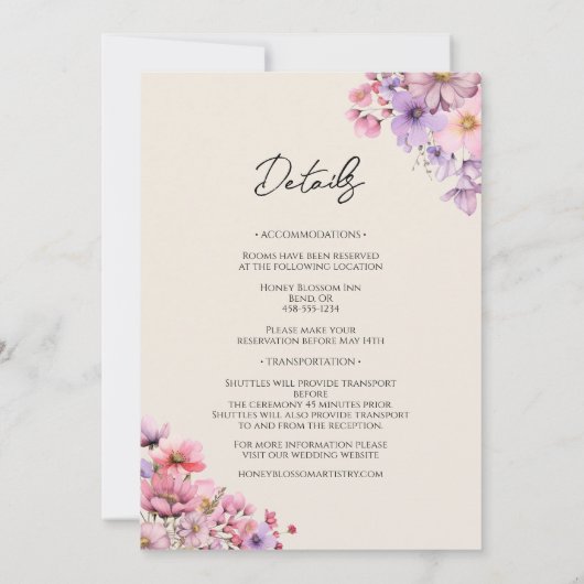 Moderne Wildblume Monogramm in einer Hochzeit Einladung (Rückseite)