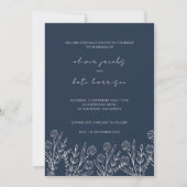 Moderne Wildblume Navy Blue Wedding Einladung (Vorderseite)