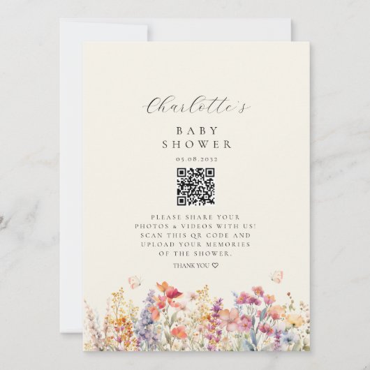 Moderne, Wildblume, QR-Code, Babydusche, (Vorderseite)