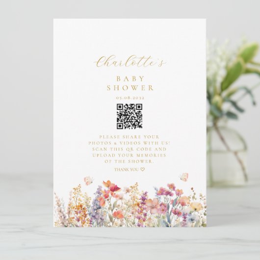 Moderne, Wildblume, QR-Code, Babydusche, (Stehend Vorderseite)