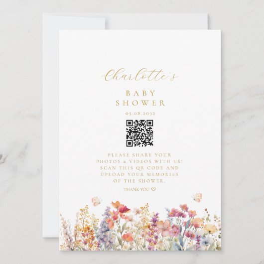 Moderne, Wildblume, QR-Code, Babydusche, (Vorderseite)